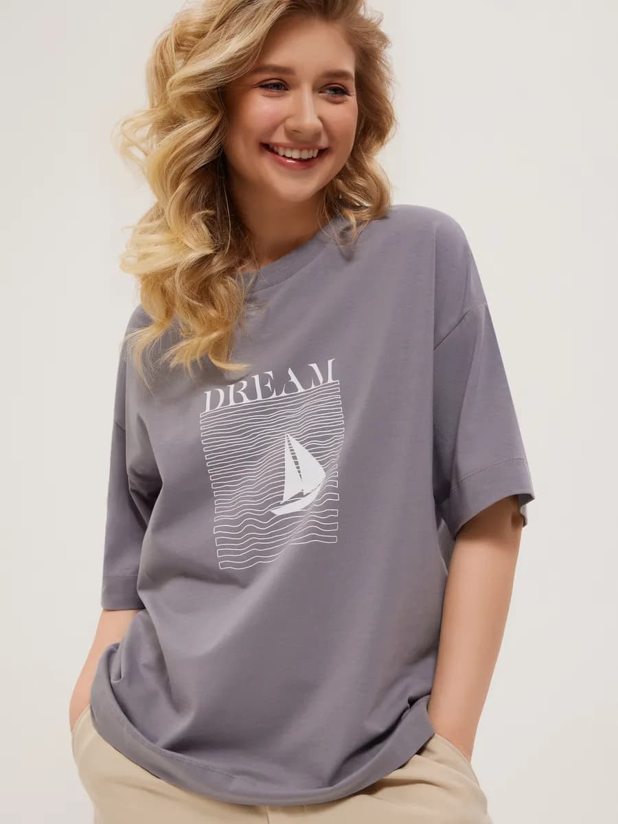 Футболка женская большие размеры с принтом хлопок