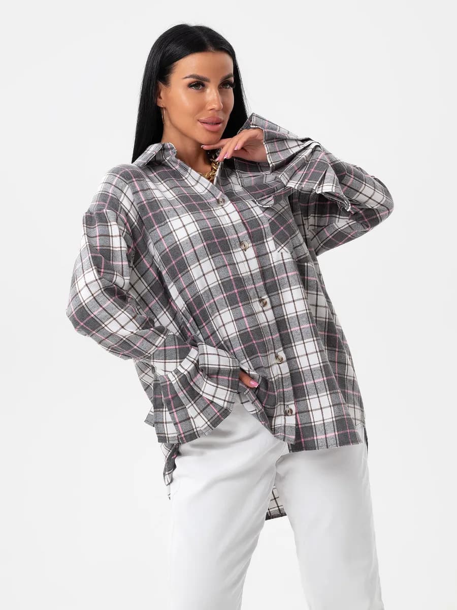 Рубашка в клетку оверсайз длинная