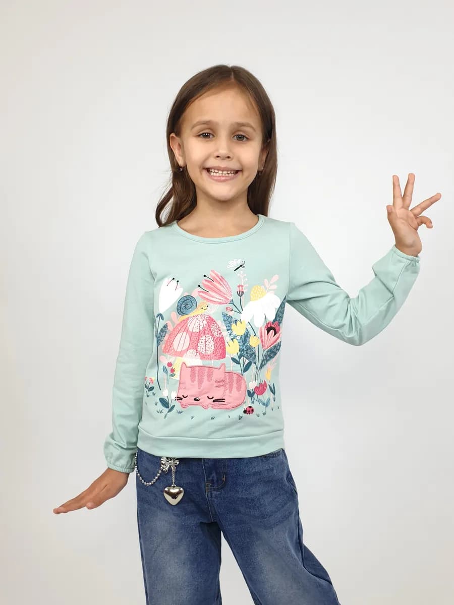 Лонгслив детский с вышивкой и принтом в садик