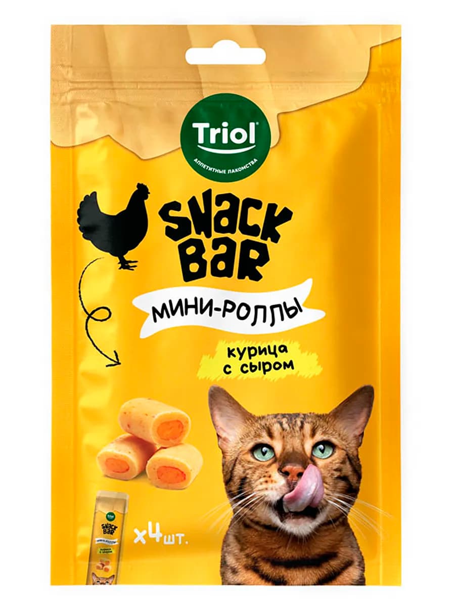 Мини-роллы для кошек с начинкой из курицы с сыром