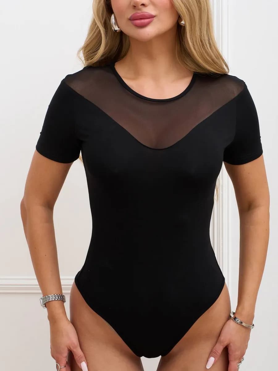 Боди с сеткой с коротким рукавом