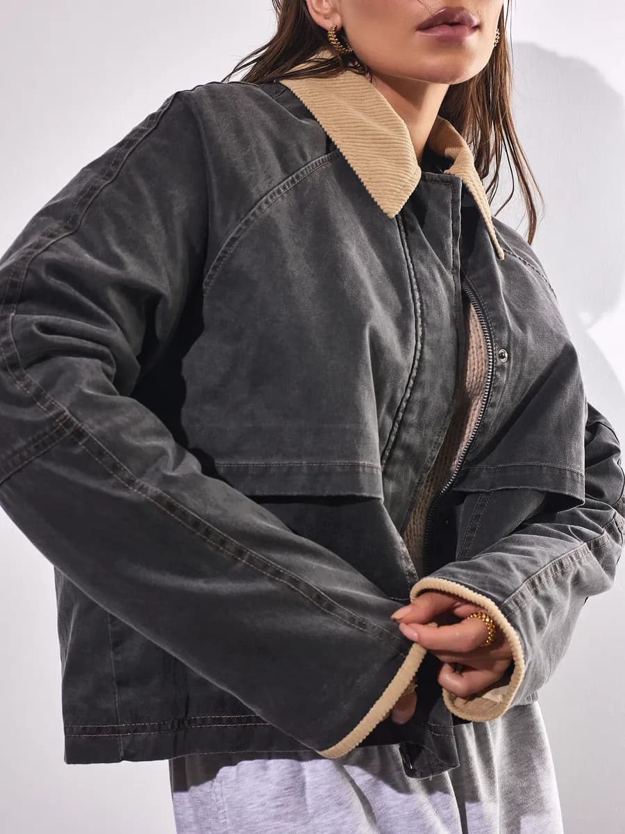 Куртка укороченная рабочего оверсайз демисезонная под замшу