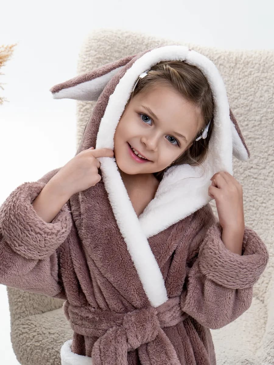 Халат детский теплый с капюшоном и ушками
