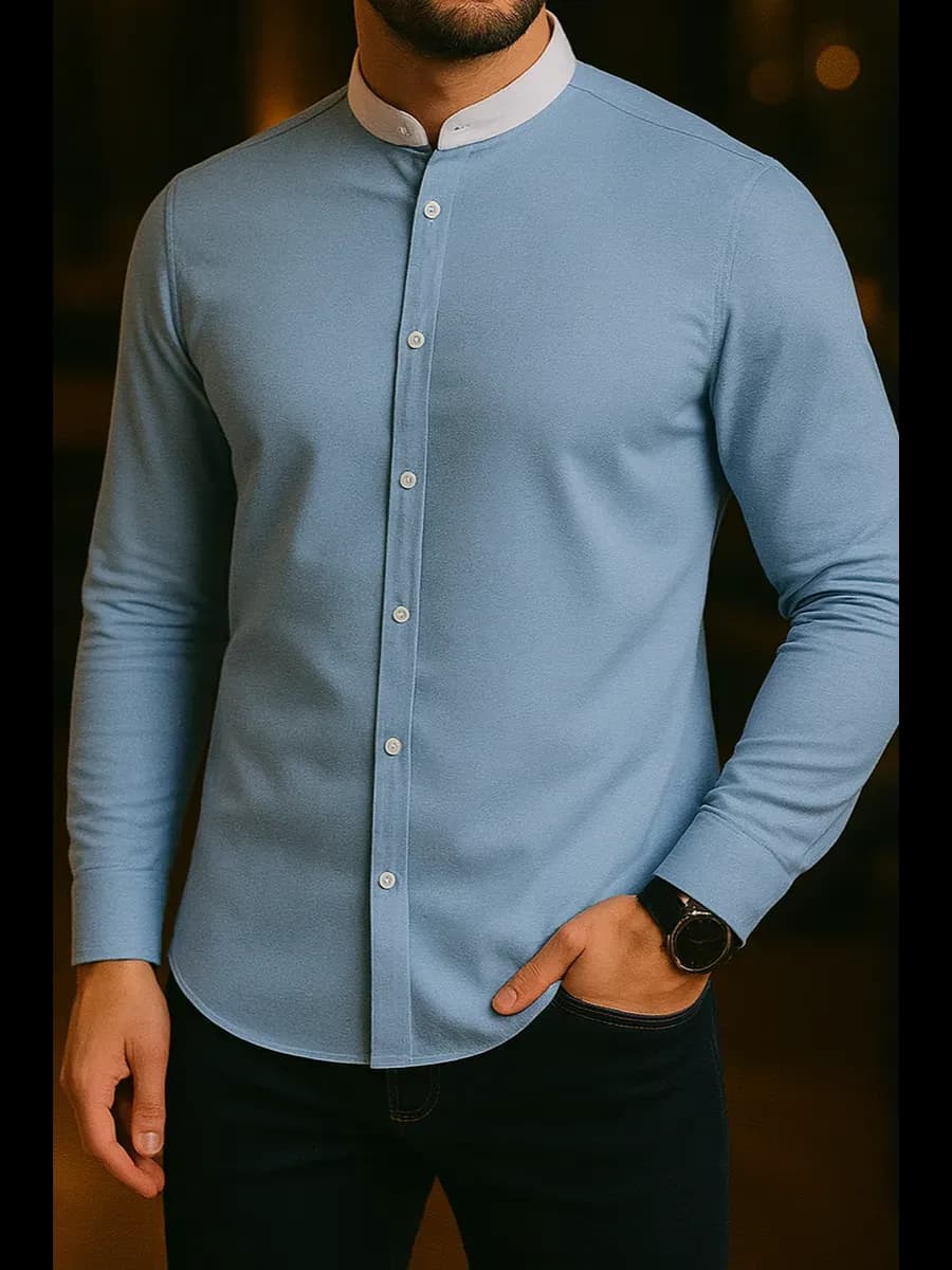 Рубашка осенняя с длинным рукавом стойка