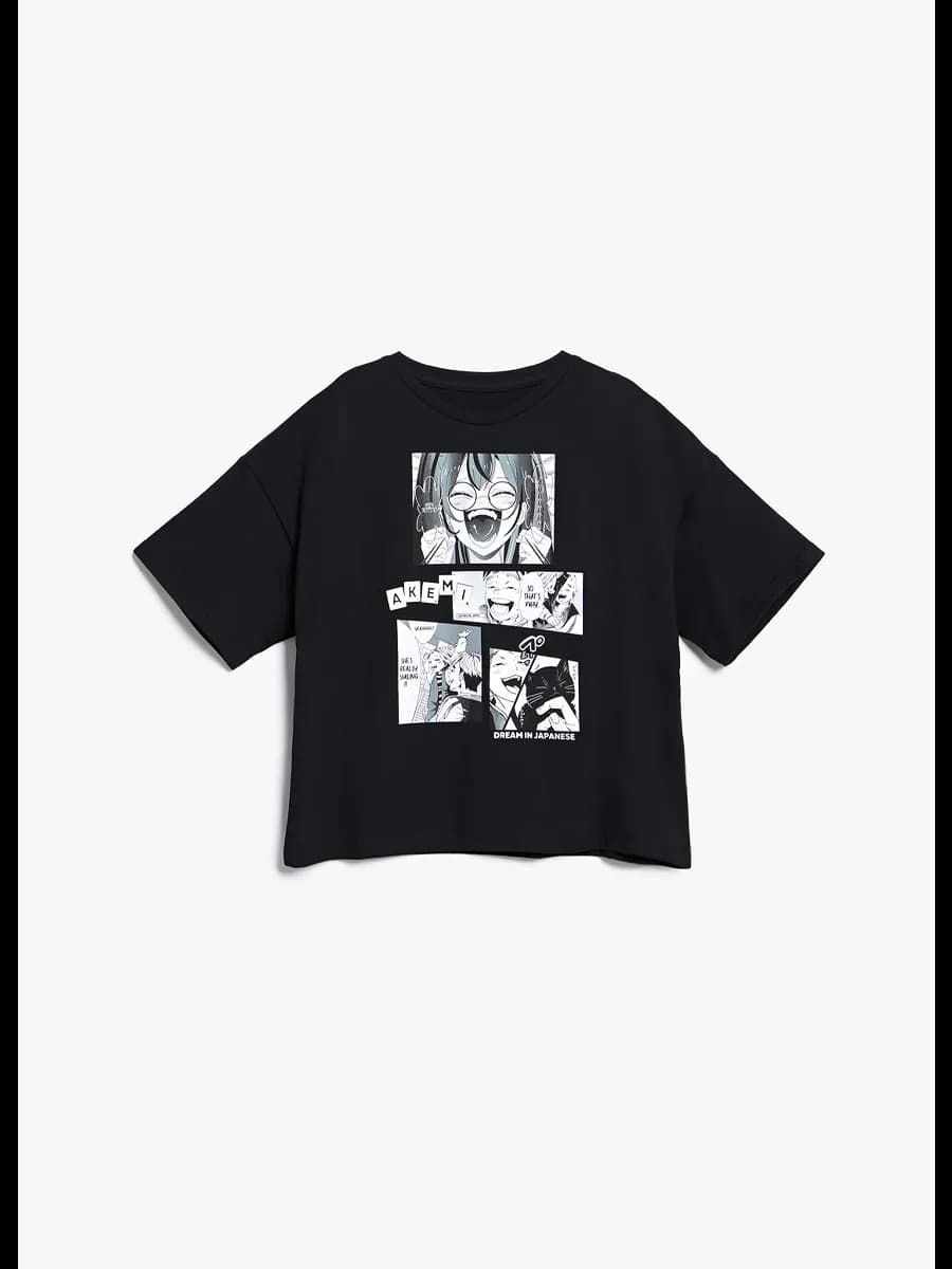 Футболка черная оверсайз с принтом