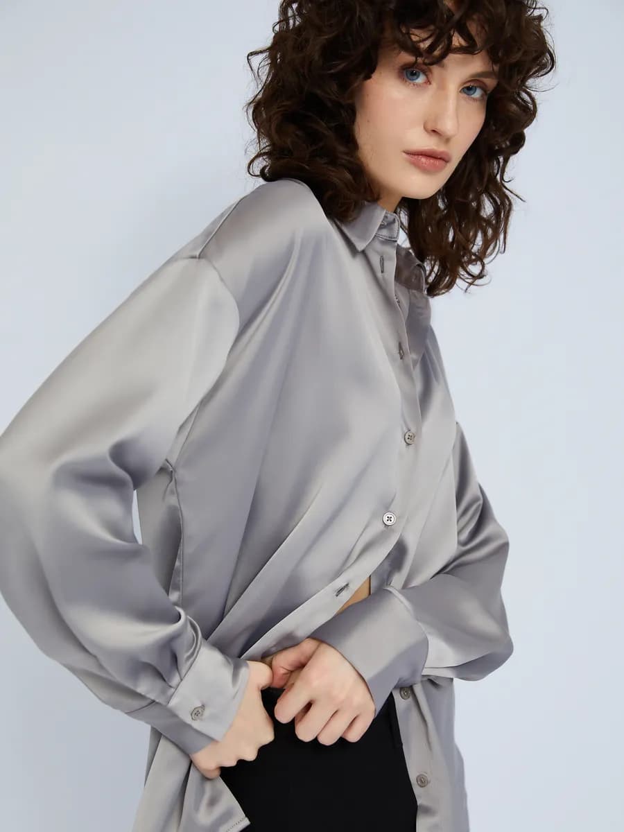 Женская рубашка атласная длинный рукав