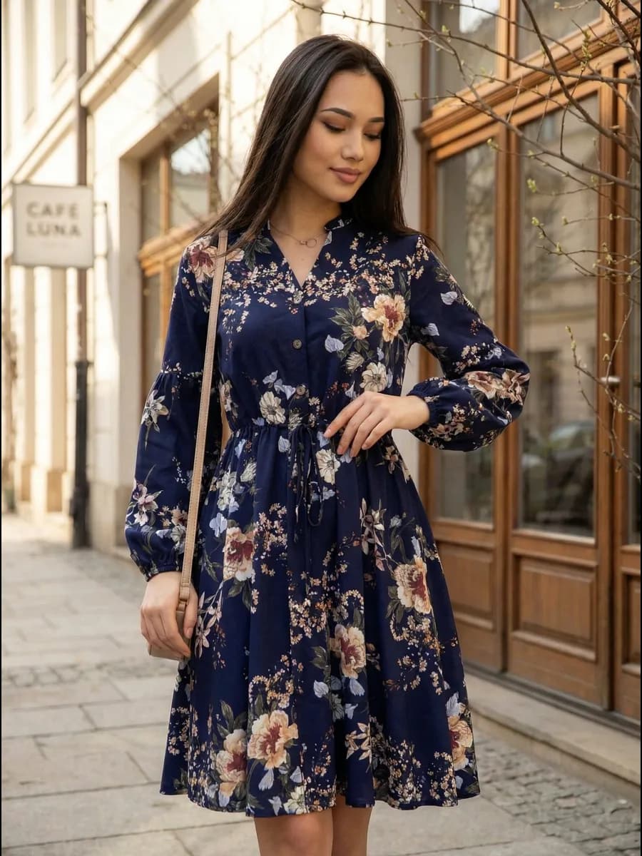 Платье праздничное офисное в цветочек