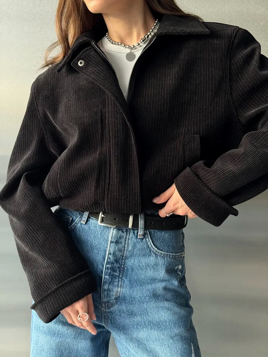 Бомбер весна-осень оверсайз утепленный на молнии вельветовый