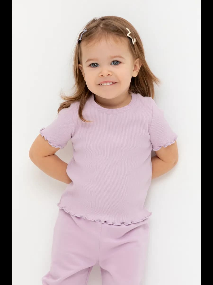 Хлопковая футболка для девочки в рубчик