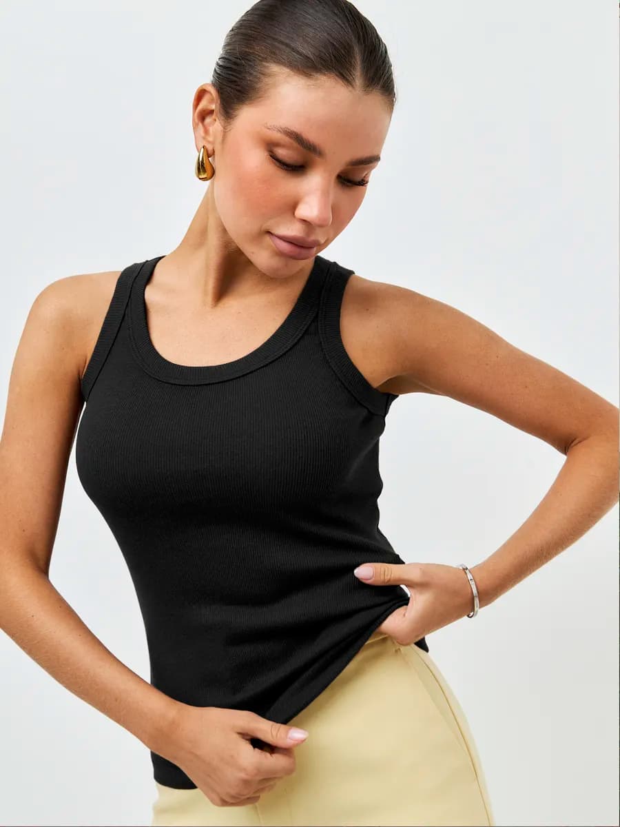 Майка топ под пиджак базовый в рубчик хлопок