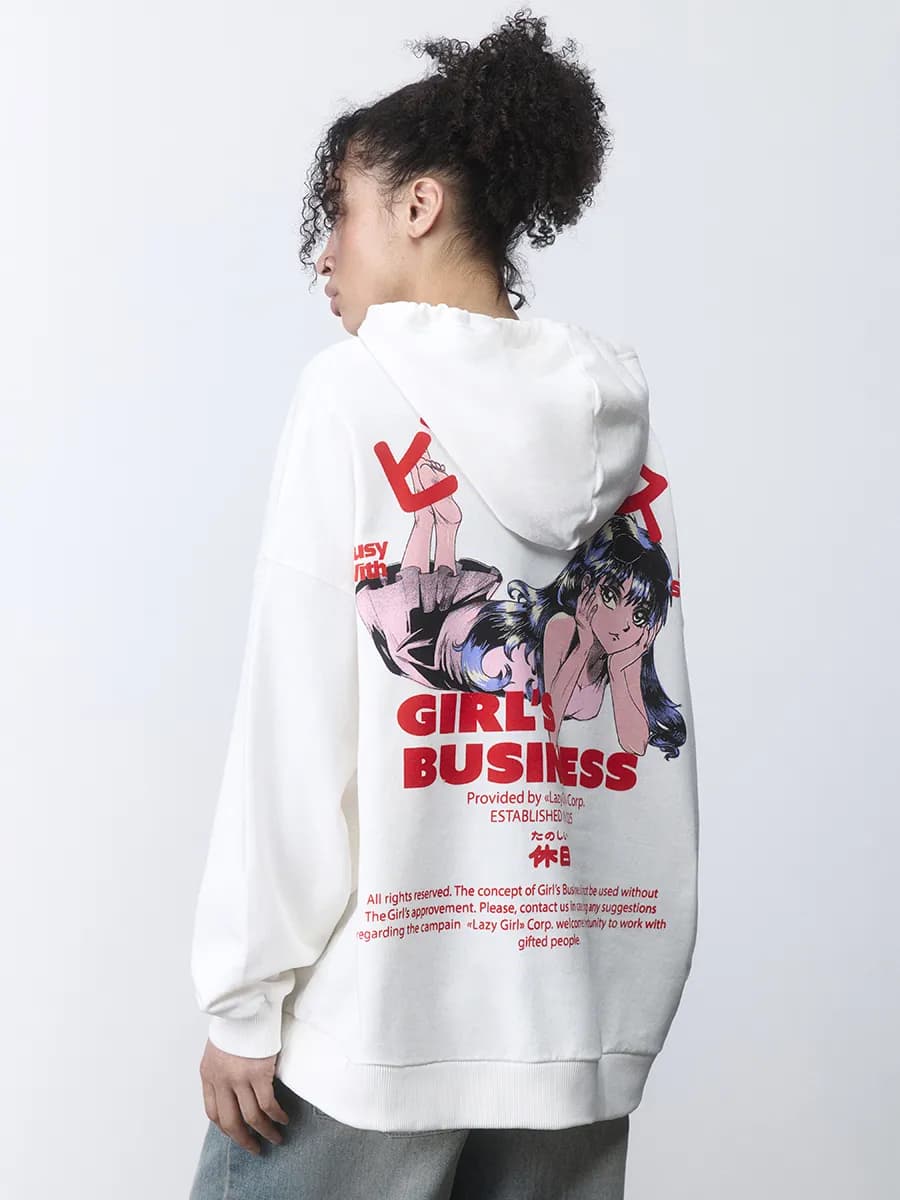 Худи оверсайз с капюшоном и принтом