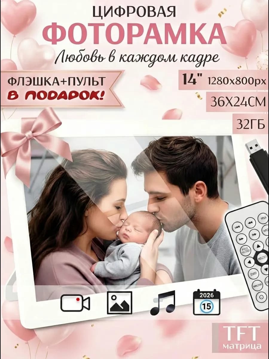Цифровая фоторамка большая с флешкой и пультом