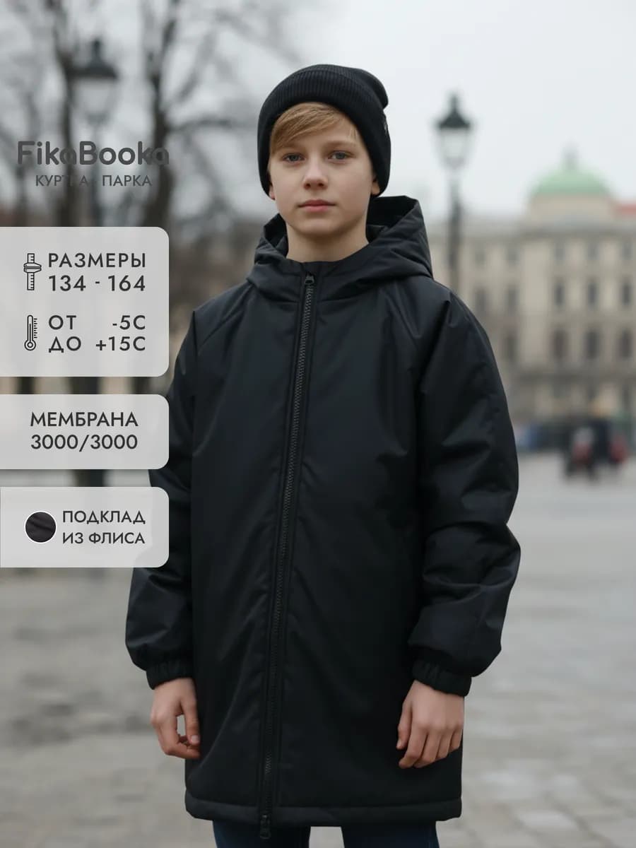 Куртка утепленная демисезонная черная с капюшоном