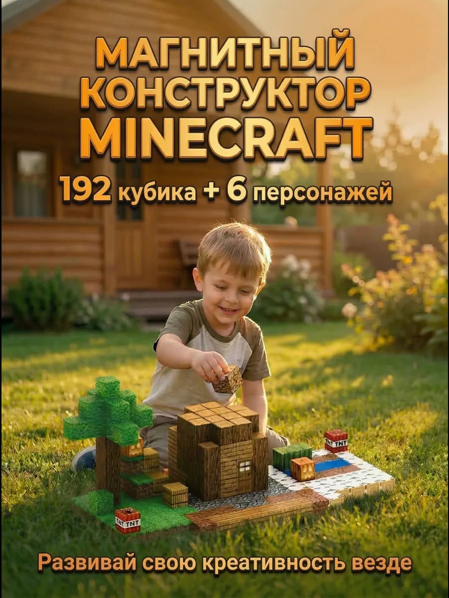 Магнитный конструктор minecraft 192 кубика