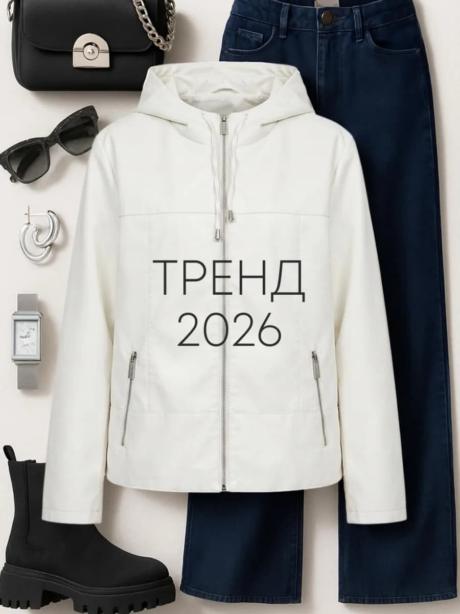 Кожаная куртка весенняя с капюшоном