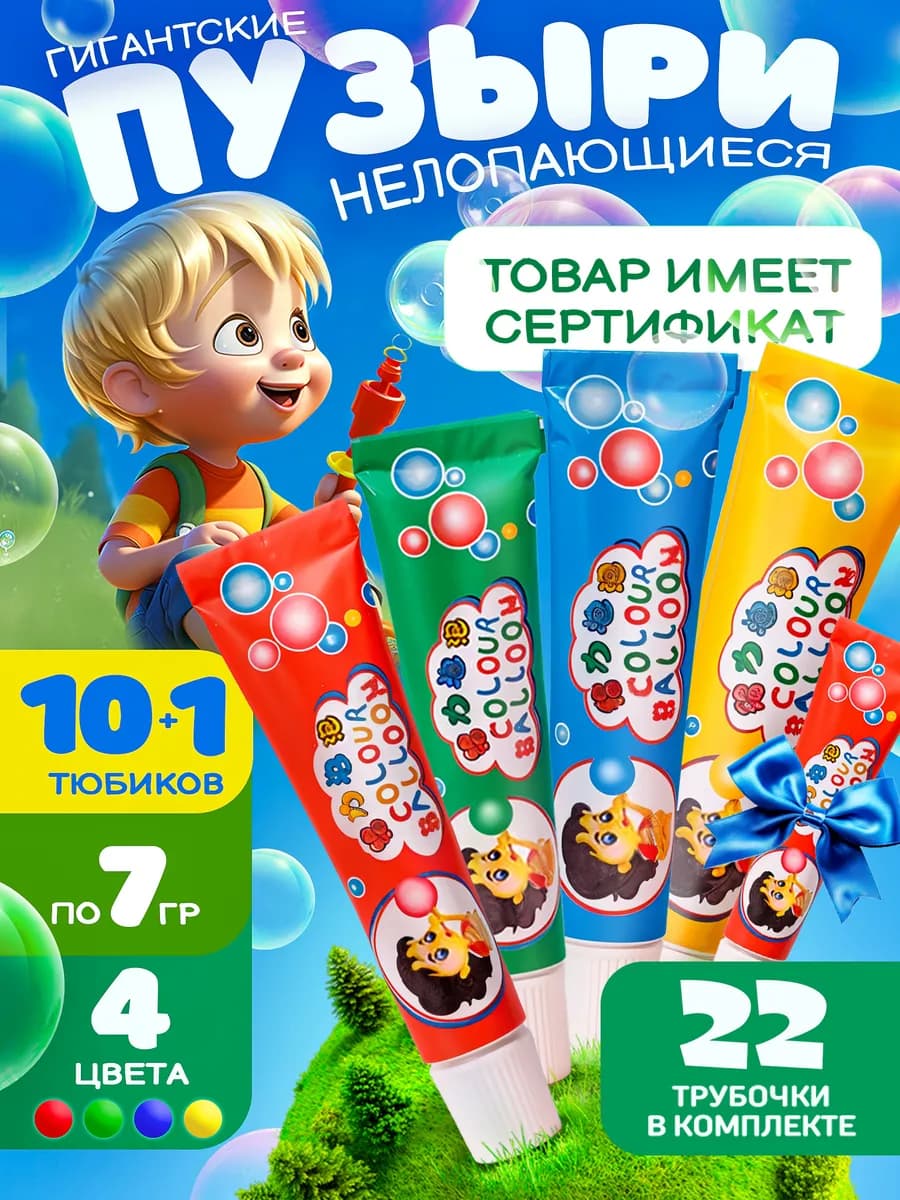 Нелопающиеся пузыри с трубочкой для выдувания 10шт+1