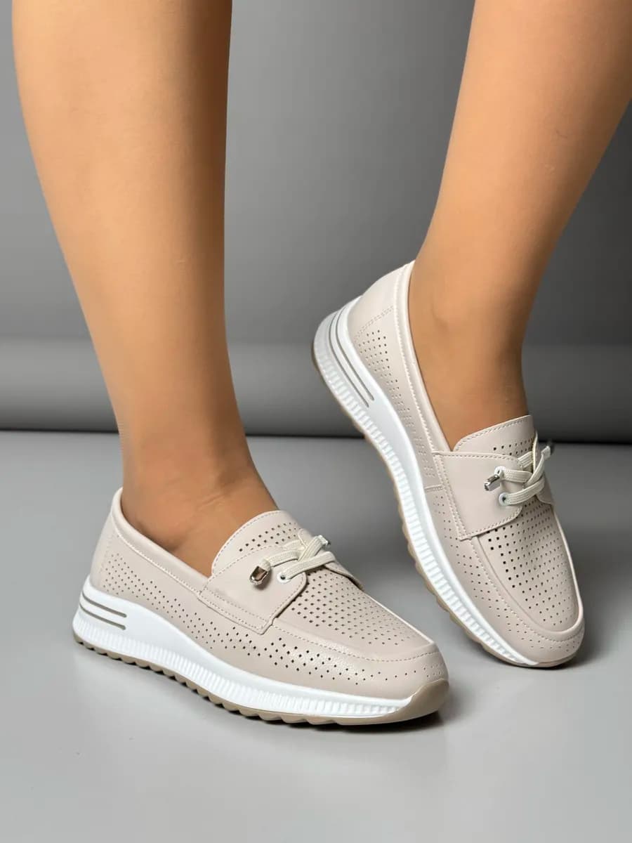 Мокасины женские летние кожаные дышащие на широкую ногу