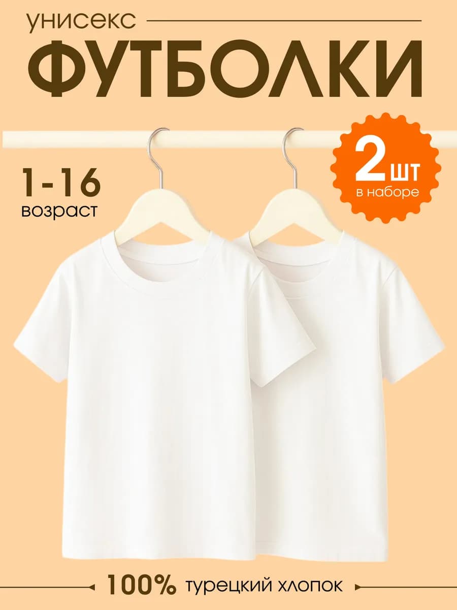 Футболка детская классическая однотонная 2 шт