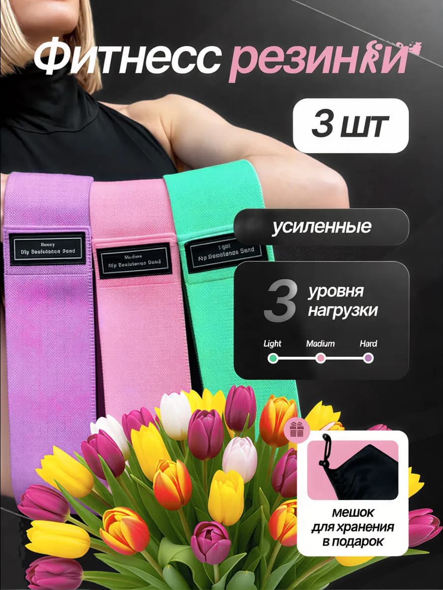 Резинки для фитнеса тканевые набор 3 шт