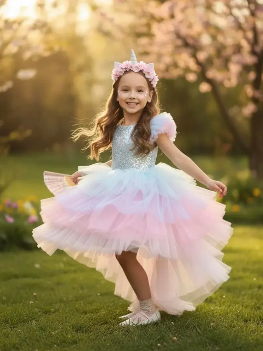 Платье нарядное пышное со шлейфом на выпускной в садик