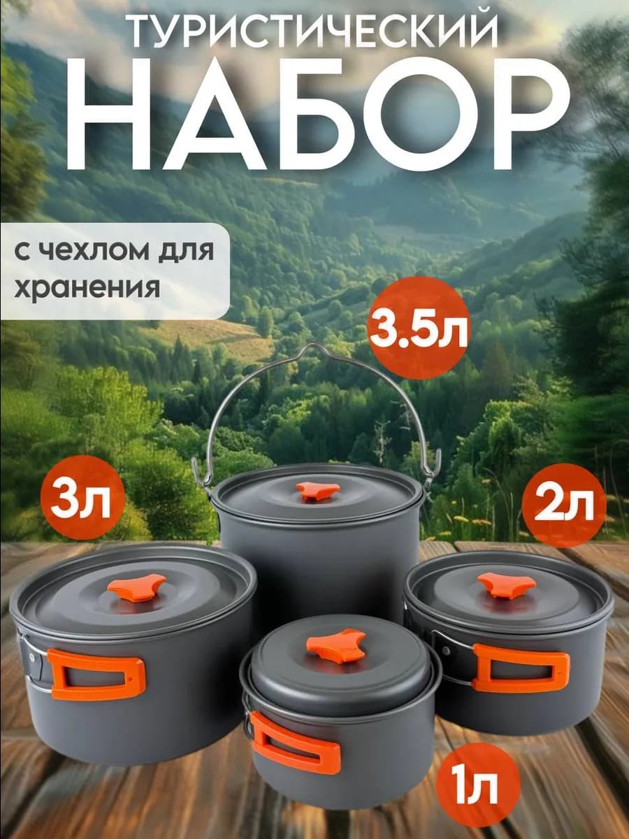 Туристический набор посуды походный 4 в 1