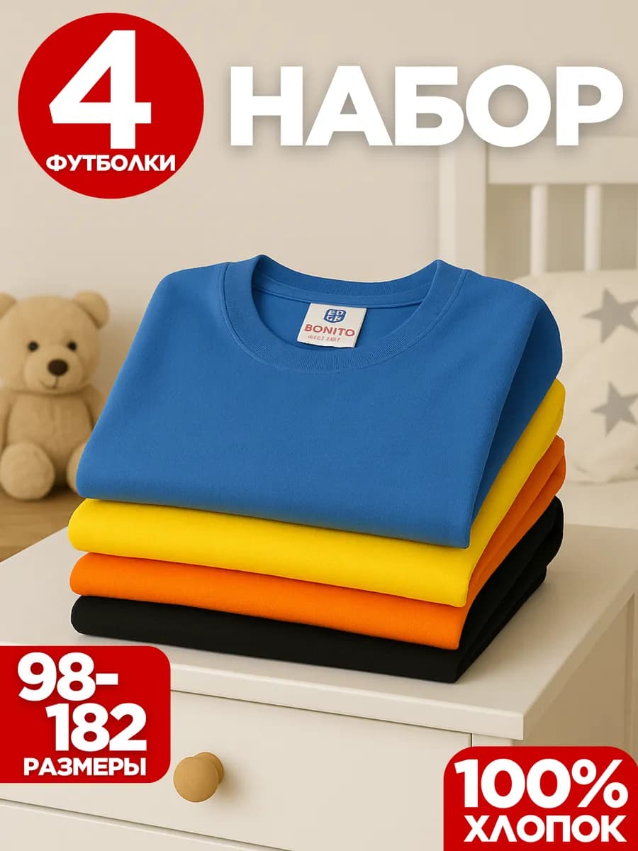 Футболки однотонные набор 4 шт
