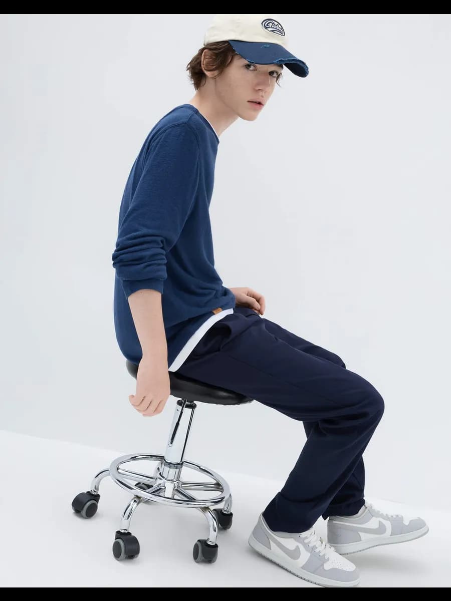 Тёмно-синие школьные брюки Slim в полоску