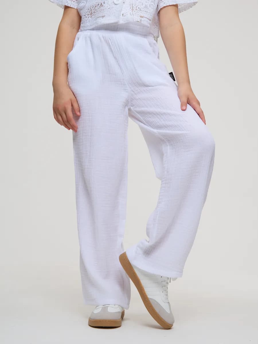 Брюки палаццо из муслина пояс на резинке