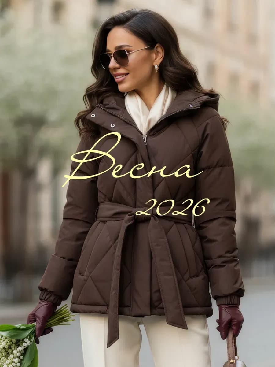 Куртка стеганая демисезонная с капюшоном и поясом