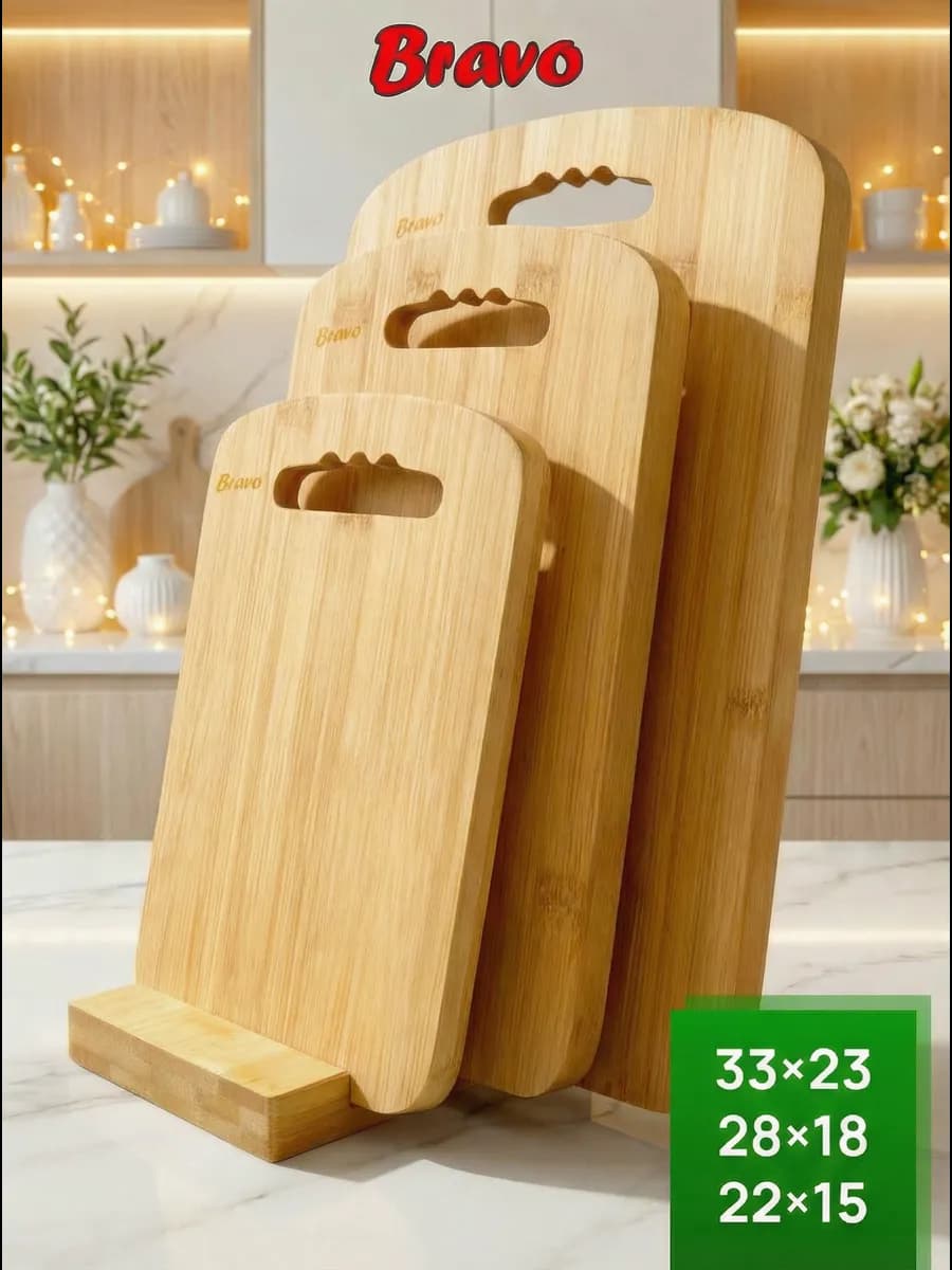 Доска разделочная деревянная набор 3 шт и подставка