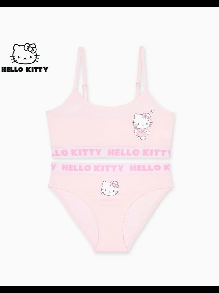 Розовый комплект белья с принтом Hello Kitty