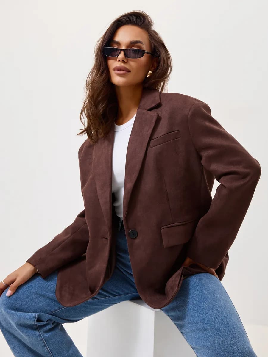 Пиджак замшевый с мужского плеча оверсайз удлиненный