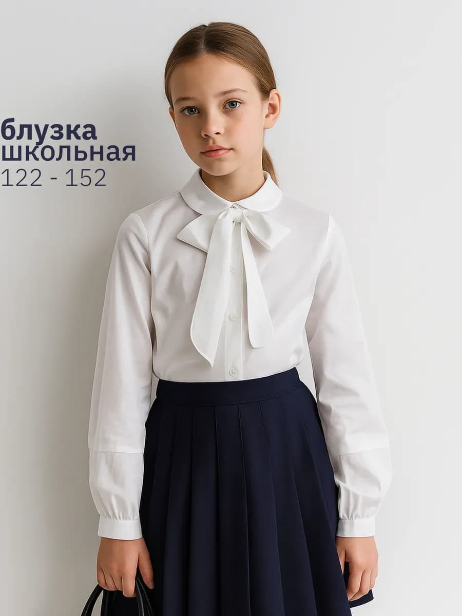 Блузка школьная для девочки с длинным рукавом