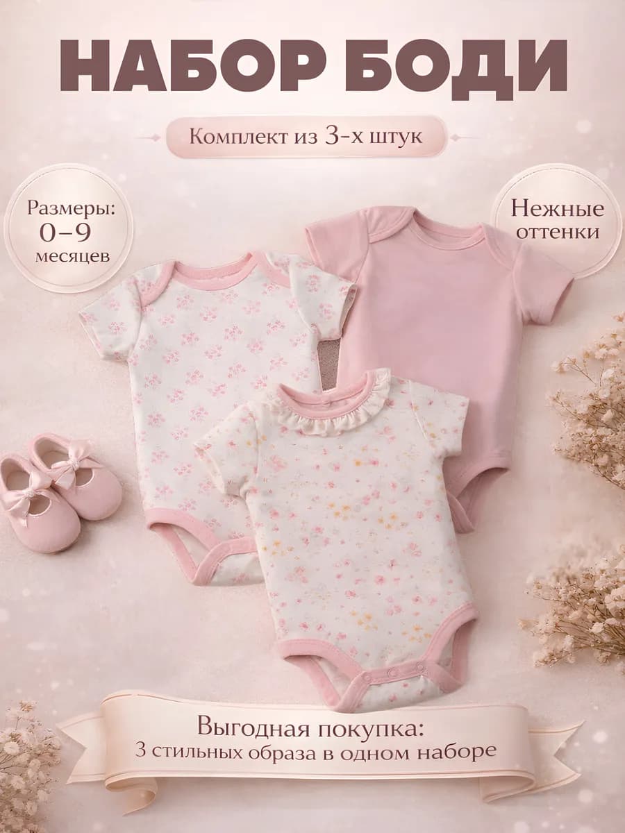 Боди для новорождённых девочек с коротким рукавом