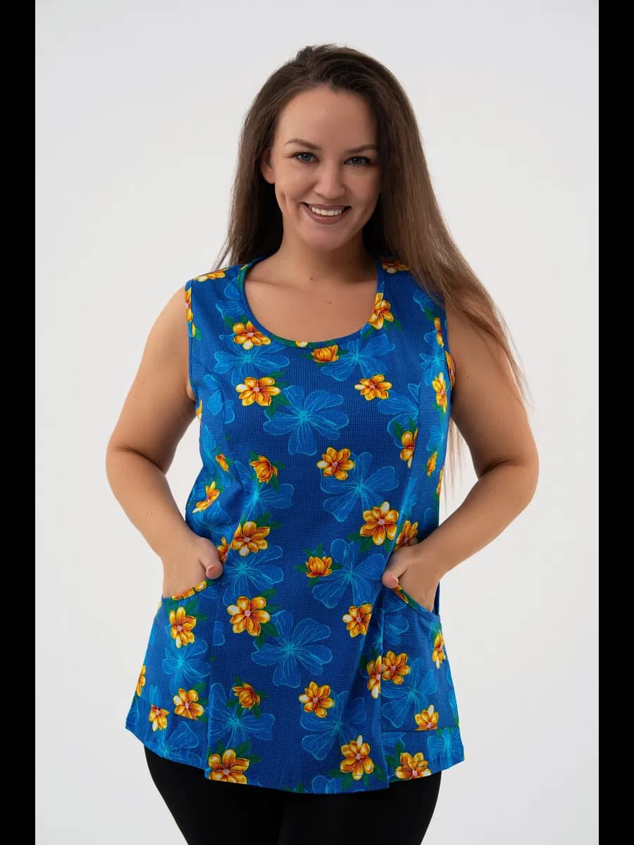 Домашняя футболка без рукавов с карманами