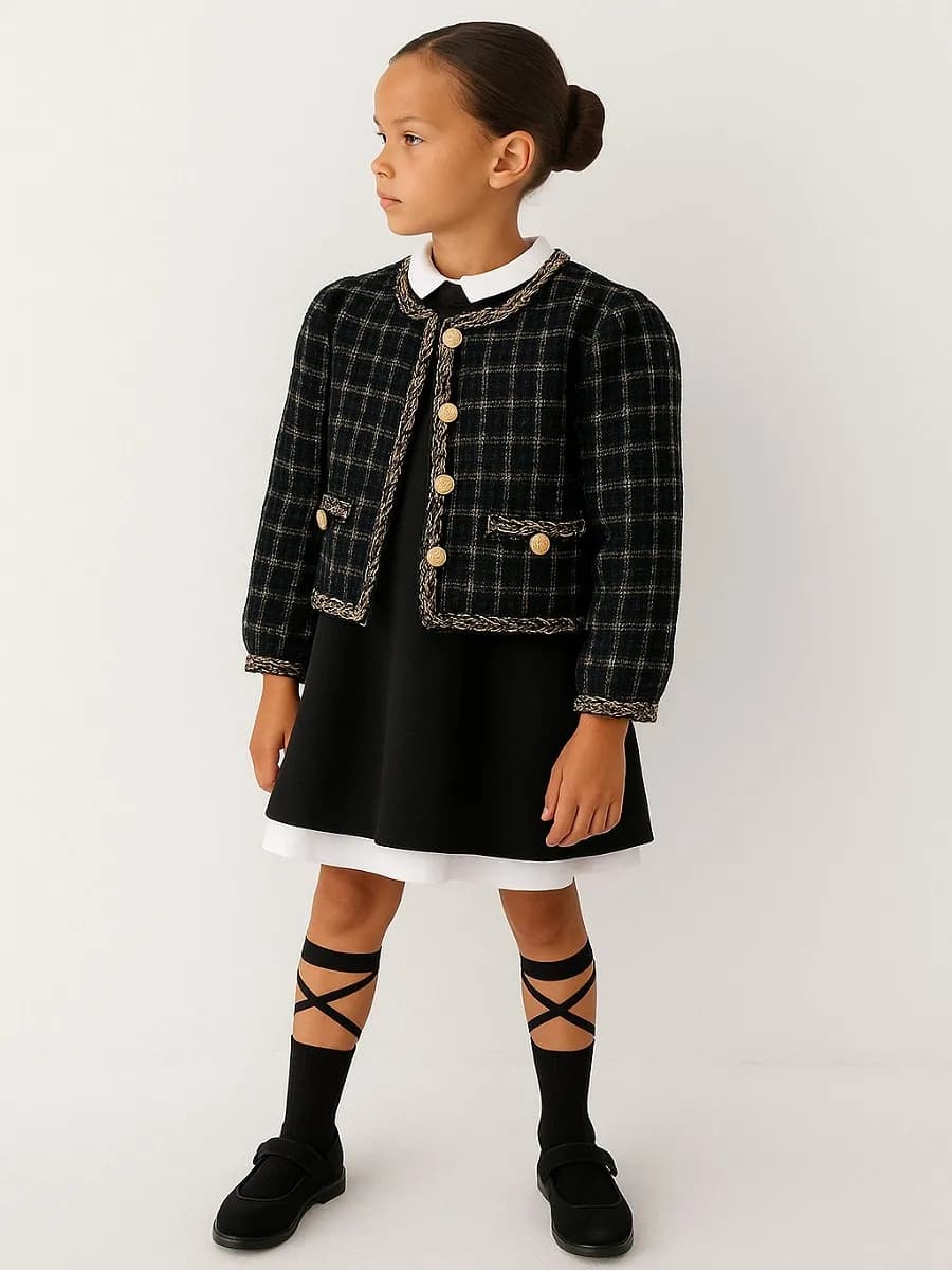 Твидовый школьный пиджак бомбер