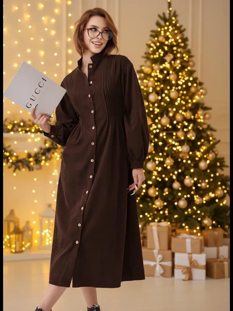 Вельветовое платье рубашка повседневное миди