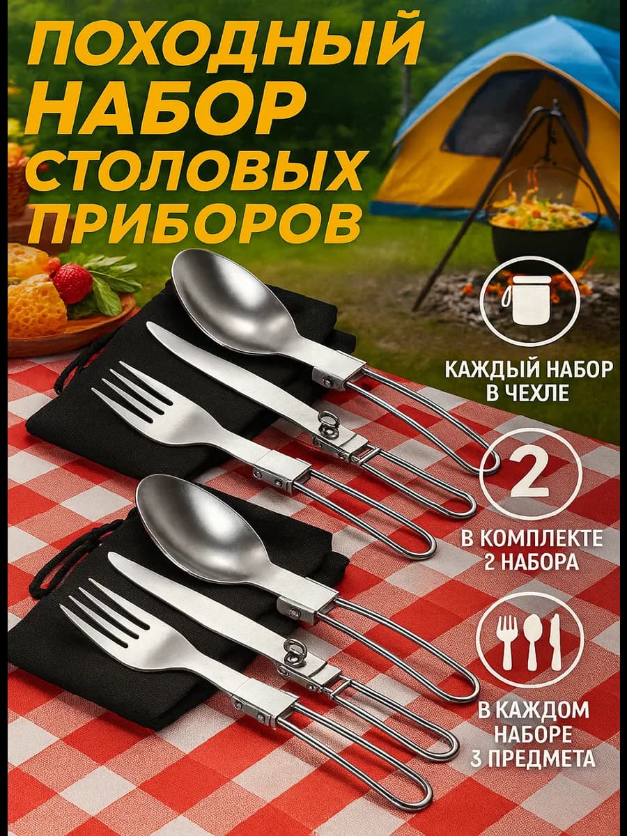 Походный набор ложка вилка туристическая 2 шт