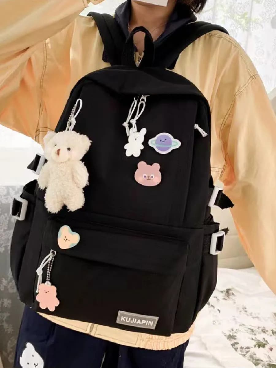 Рюкзак школьный для подростков с брелком-мишкой