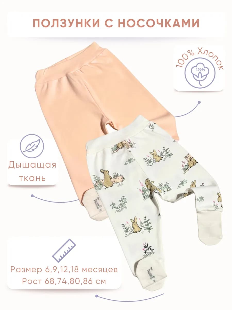 Ползунки с носочками для новорожденных