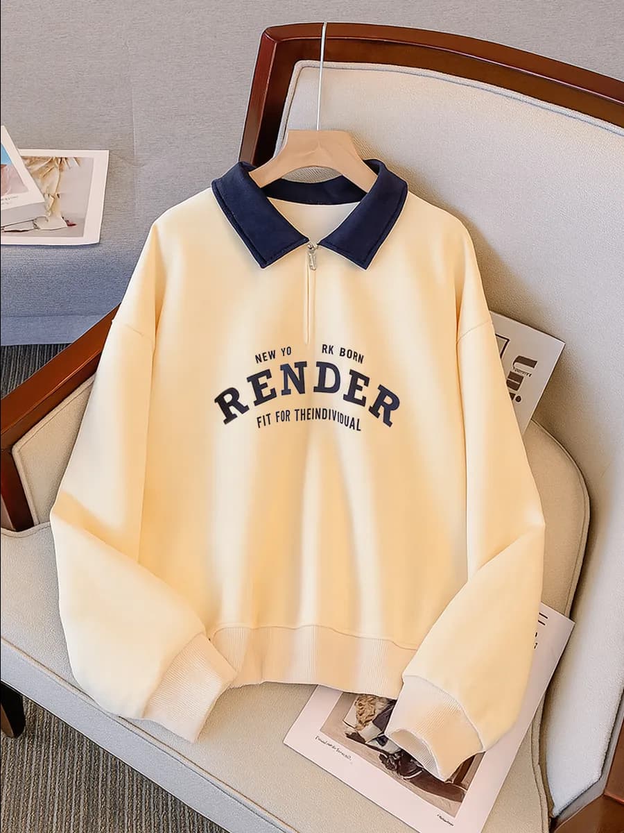 Cвитшот оверсайз с воротником поло на молнии