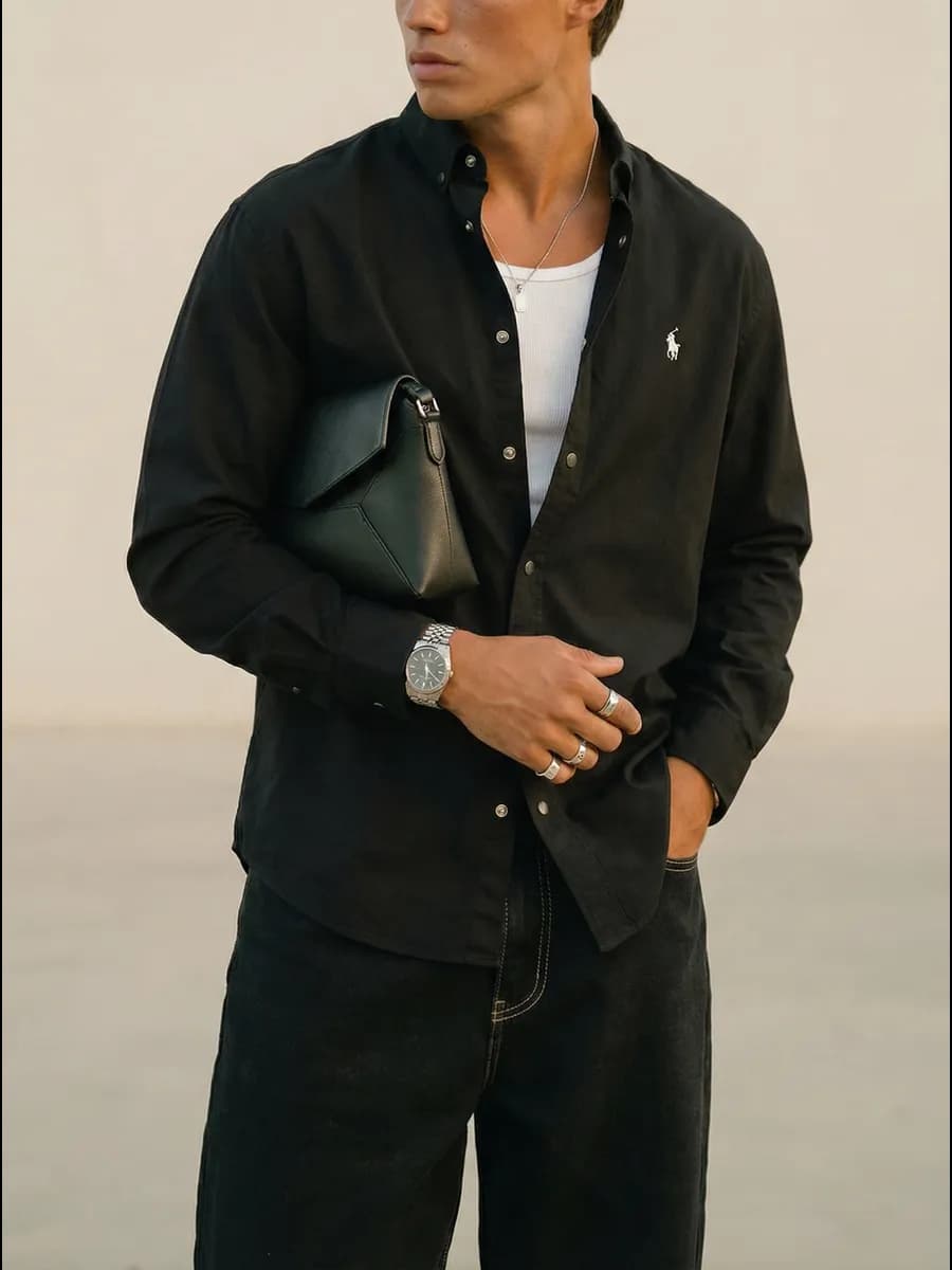 Рубашка черная с длинным рукавом