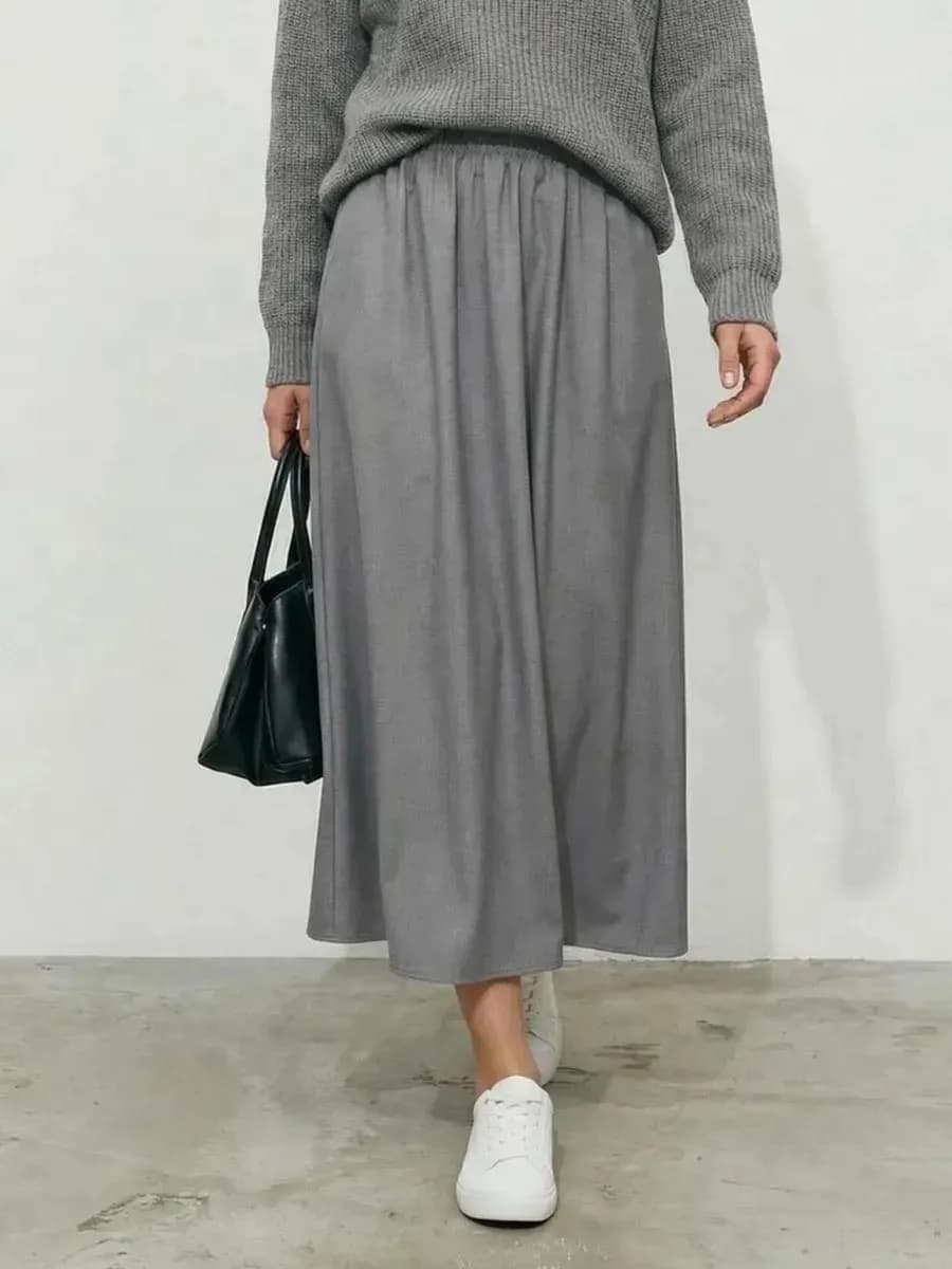 Офисная юбка миди теплая классическая трапеция на резинке