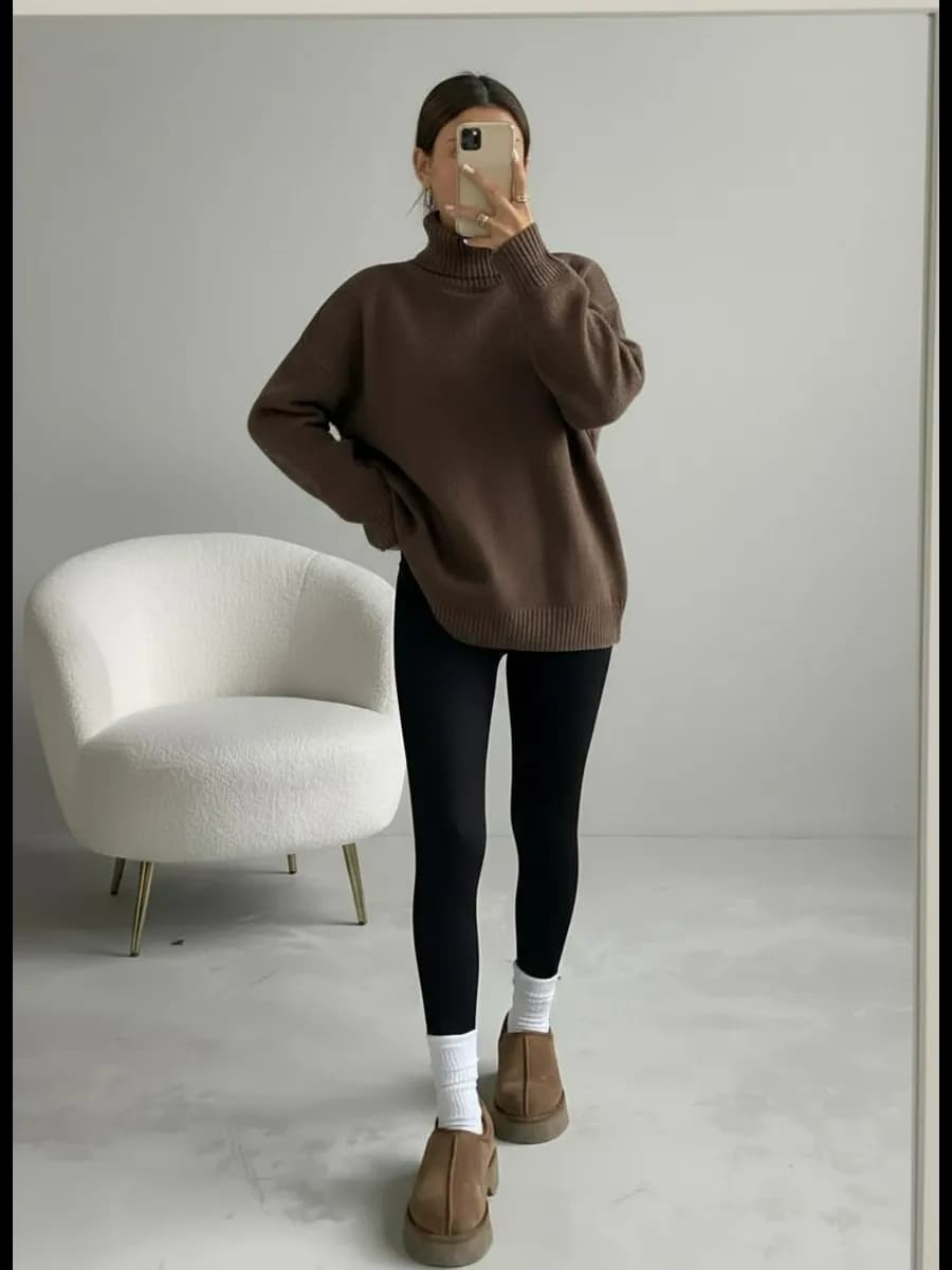 Свитер оверсайз вязаный удлиненный с горлом