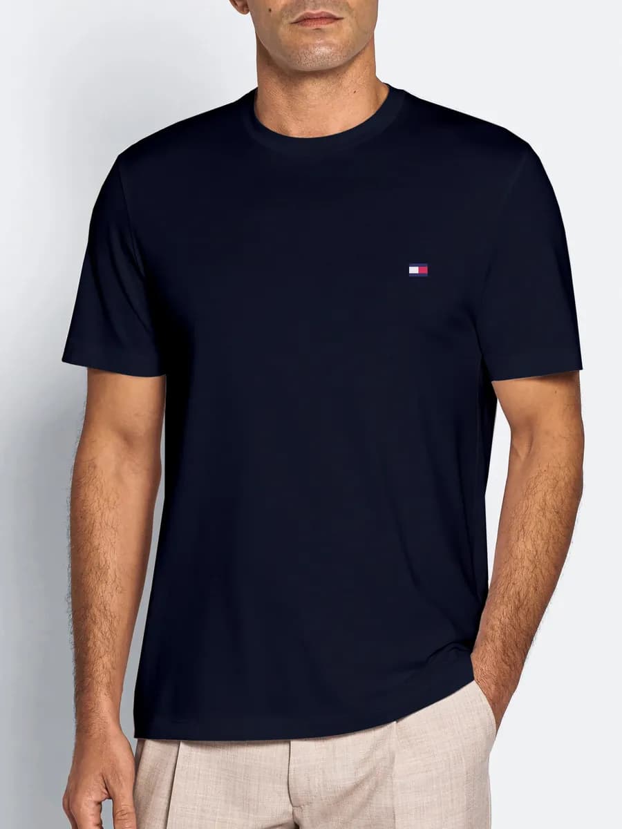 Футболка синяя с принтом базовая плотная хлопок