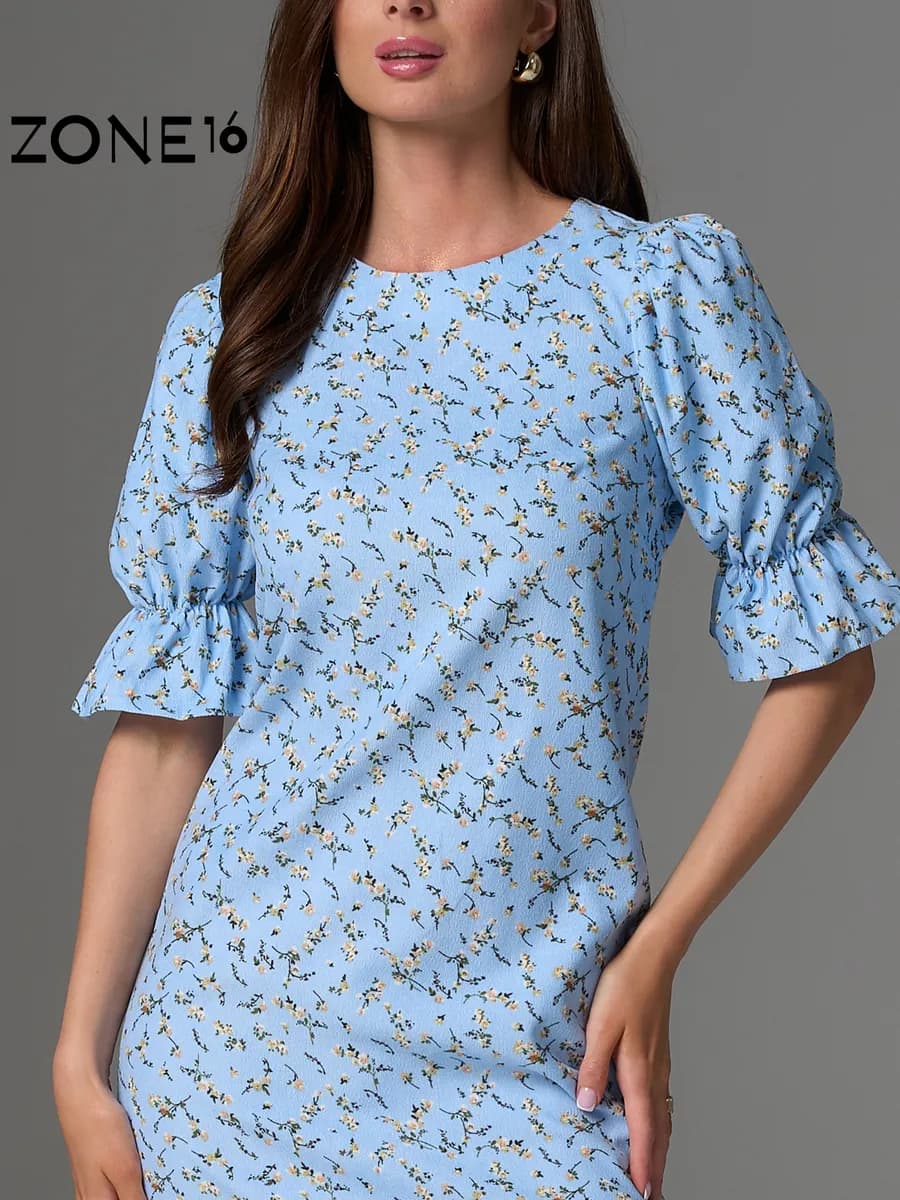 Платье теплое вельветовое миди с пышными рукавами