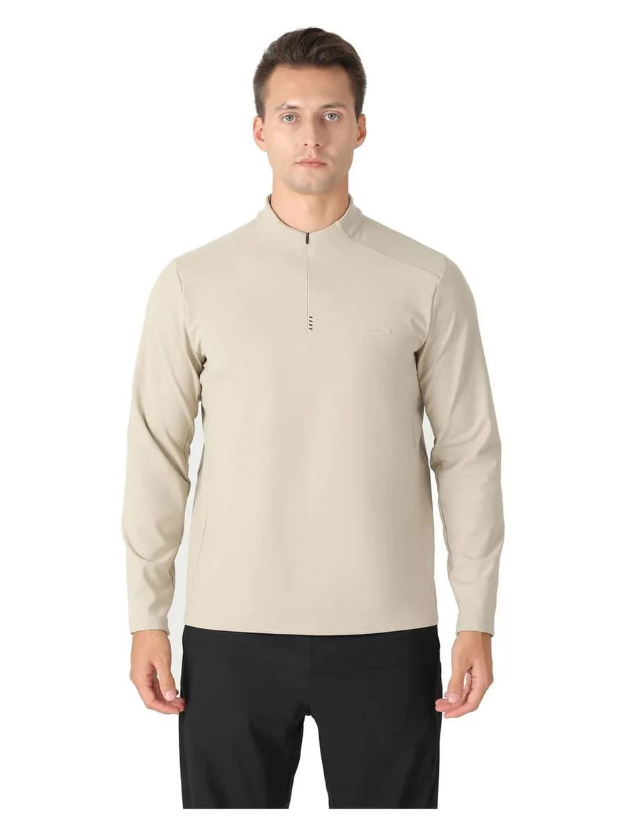 Лонгслив мужской спортивный бежевый на полузамке