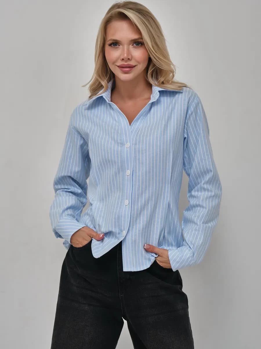 Рубашка в полоску приталенная хлопковая офисная