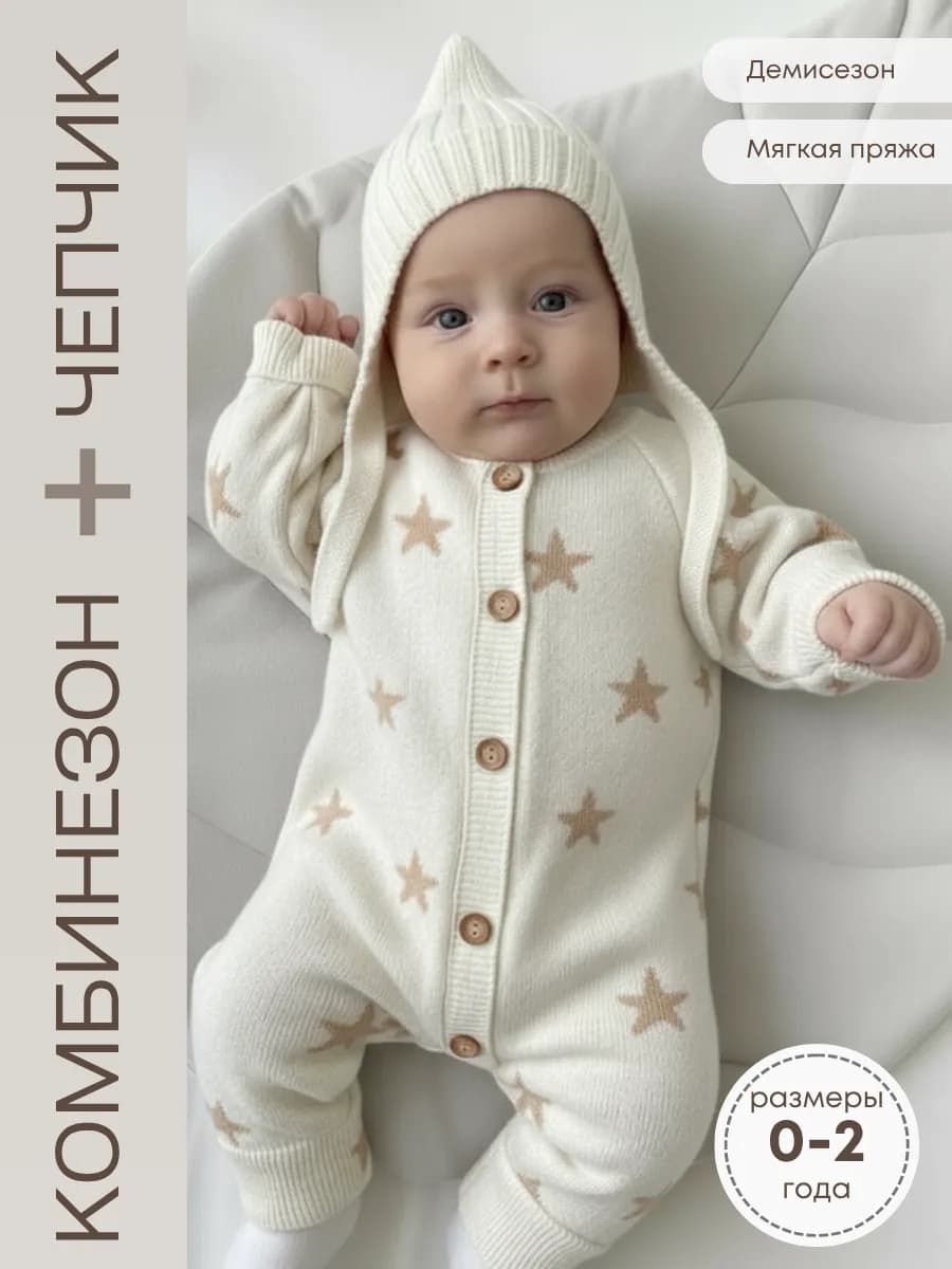 Вязаный комбинезон для новорожденных на выписку