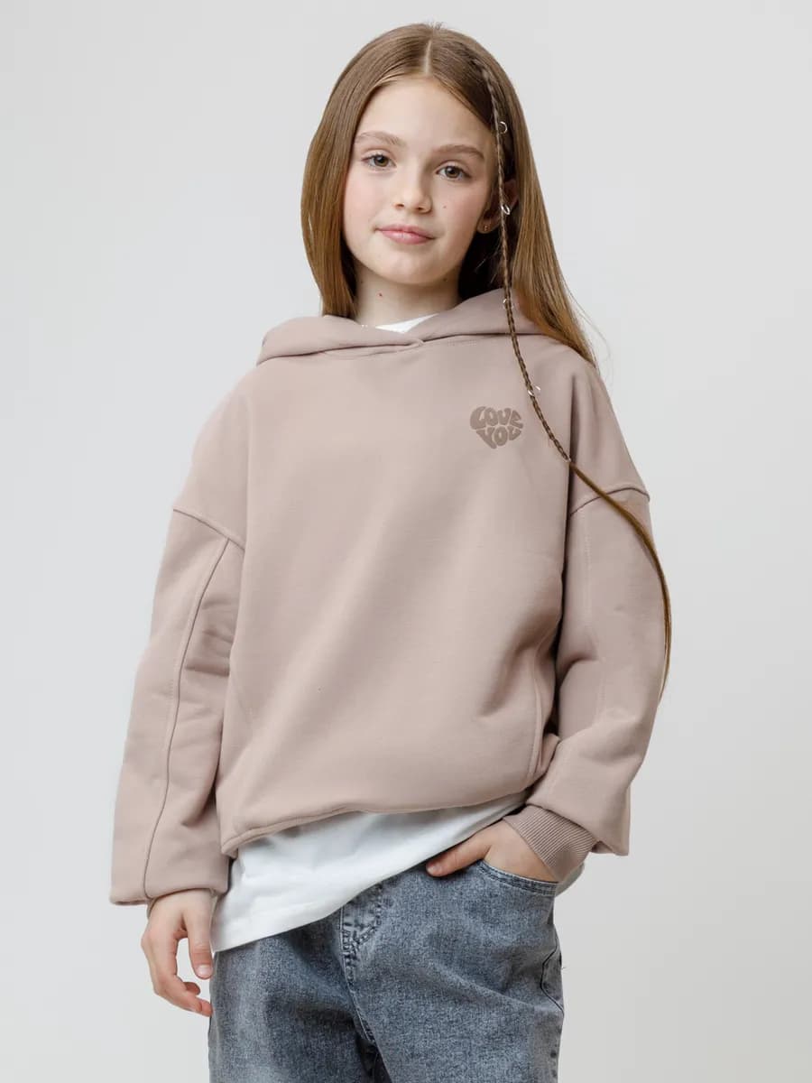Оверсайз худи с принтом для девочки, хлопок